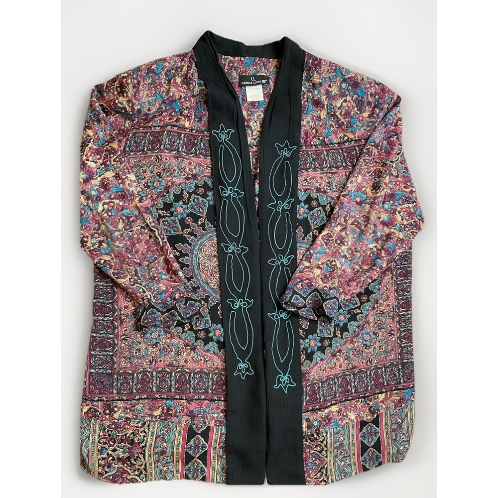 Carole Little Open Kimono Jacket Size 16 Paisley Boho Ethnic Vintage 90s USA